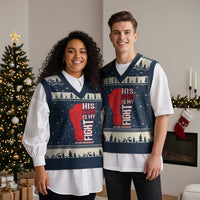 His Fight Is My Fight V-Neck Knit Sweater Vest Red Ribbon HIV Awareness Boxing Gift - Wonder Print Shop