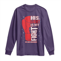 His Fight Is My Fight Long Sleeve Shirt Red Ribbon HIV Awareness Boxing Gift - Wonder Print Shop
