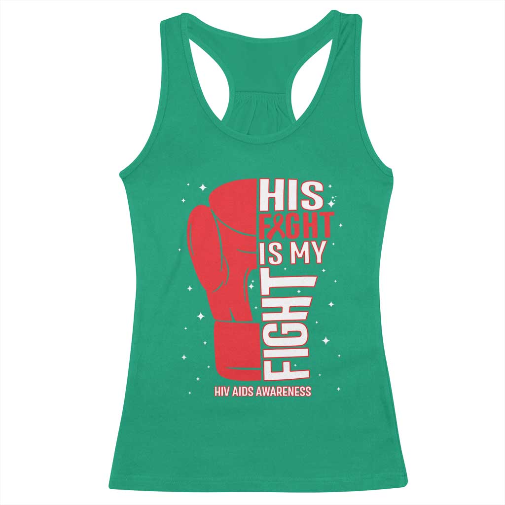 His Fight Is My Fight Racerback Tank Top Red Ribbon HIV Awareness Boxing Gift - Wonder Print Shop