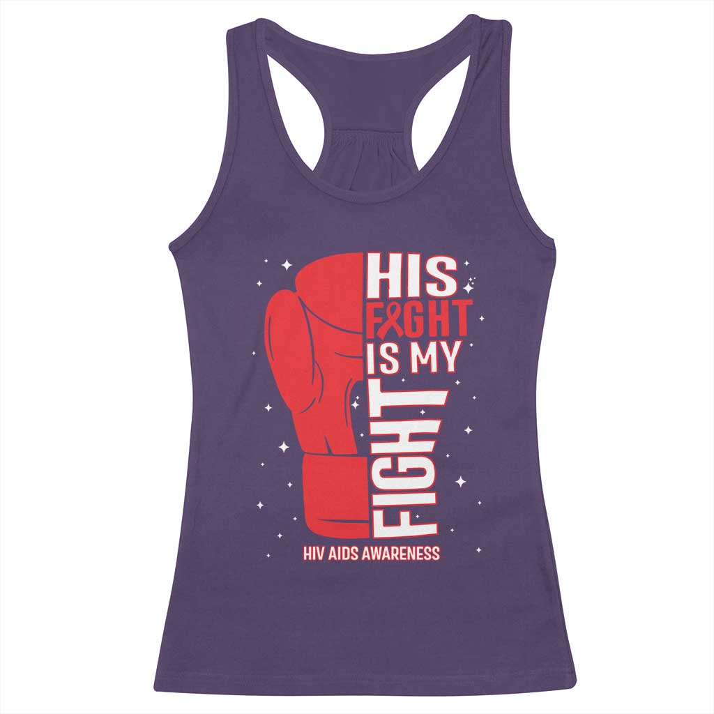 His Fight Is My Fight Racerback Tank Top Red Ribbon HIV Awareness Boxing Gift - Wonder Print Shop