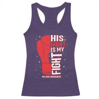 His Fight Is My Fight Racerback Tank Top Red Ribbon HIV Awareness Boxing Gift - Wonder Print Shop