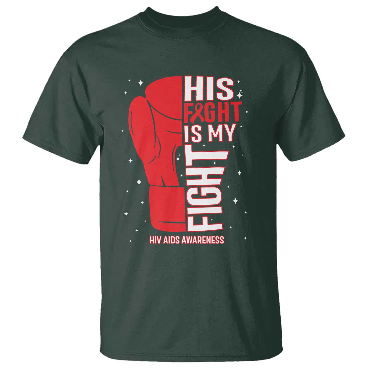 His Fight Is My Fight T Shirt Red Ribbon HIV Awareness Boxing Gift - Wonder Print Shop