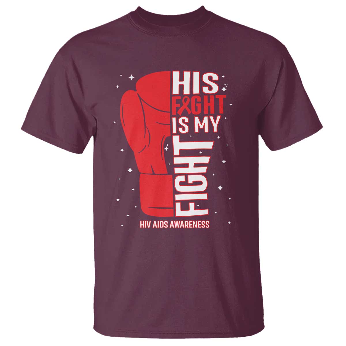 His Fight Is My Fight T Shirt Red Ribbon HIV Awareness Boxing Gift - Wonder Print Shop