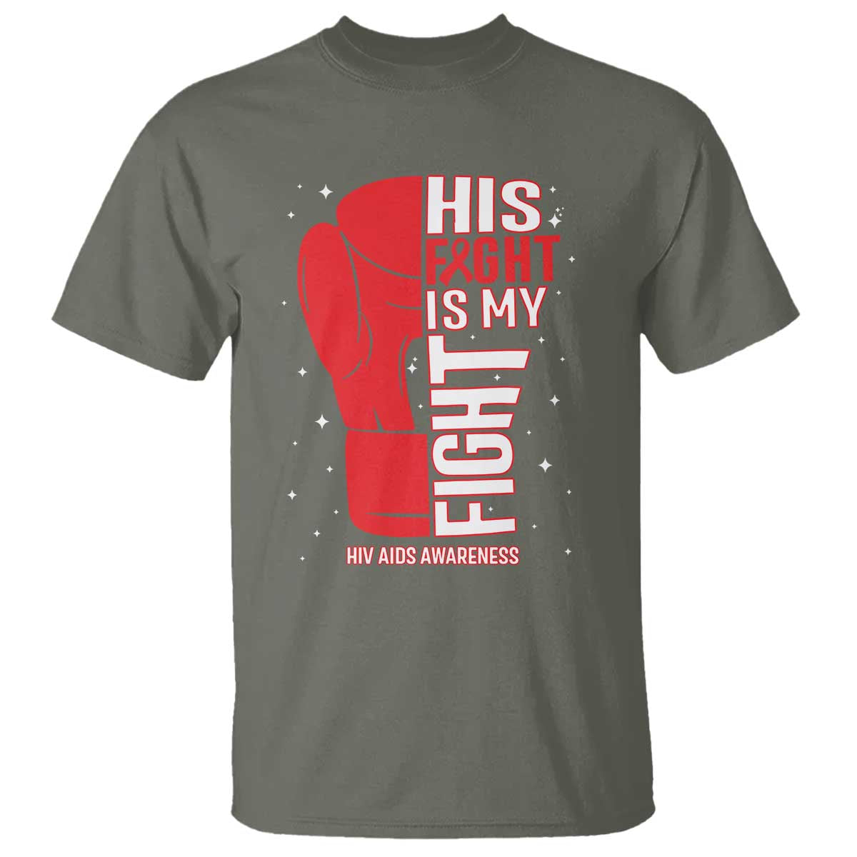 His Fight Is My Fight T Shirt Red Ribbon HIV Awareness Boxing Gift - Wonder Print Shop
