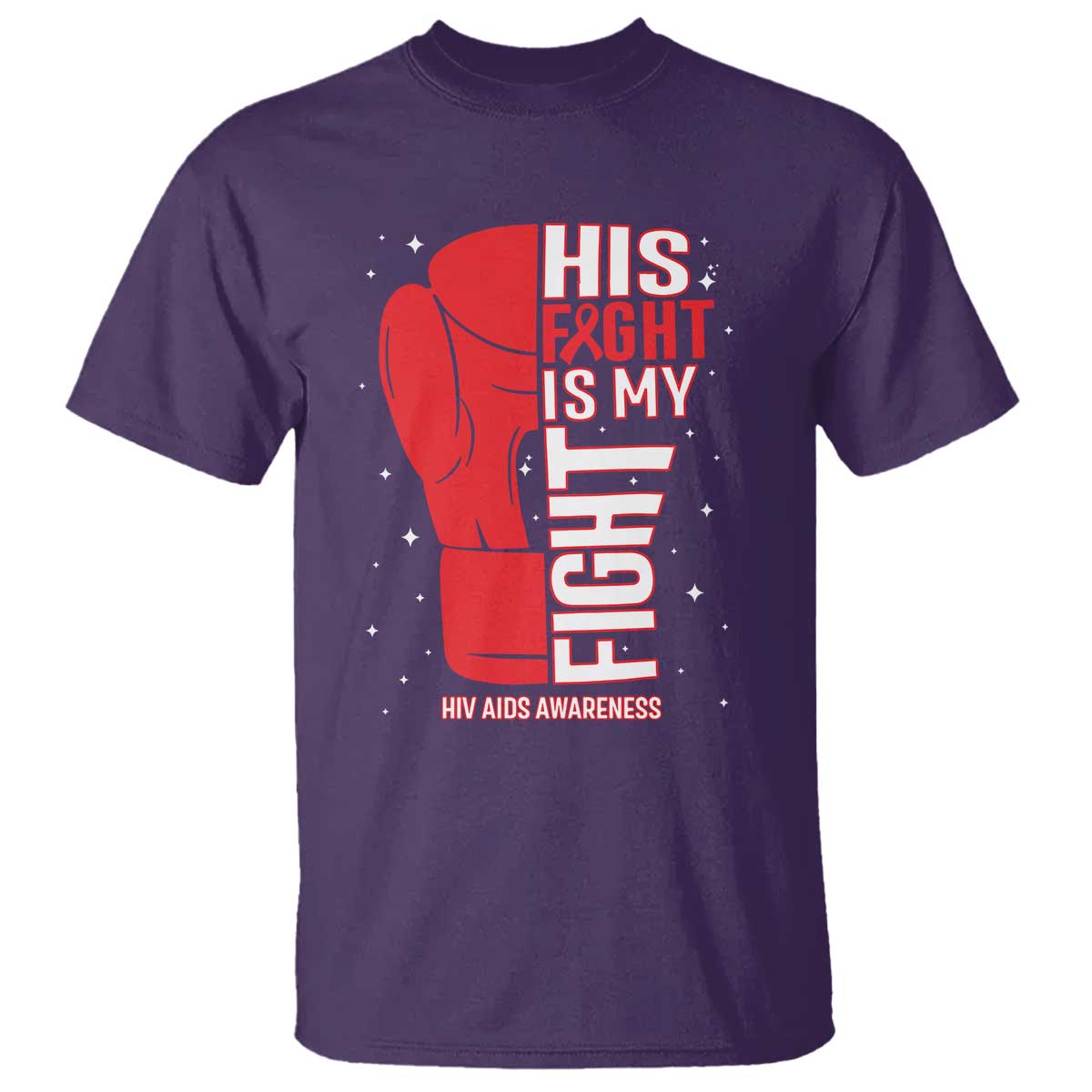 His Fight Is My Fight T Shirt Red Ribbon HIV Awareness Boxing Gift - Wonder Print Shop
