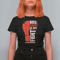 His Fight Is My Fight T Shirt For Women Red Ribbon HIV Awareness Boxing Gift - Wonder Print Shop