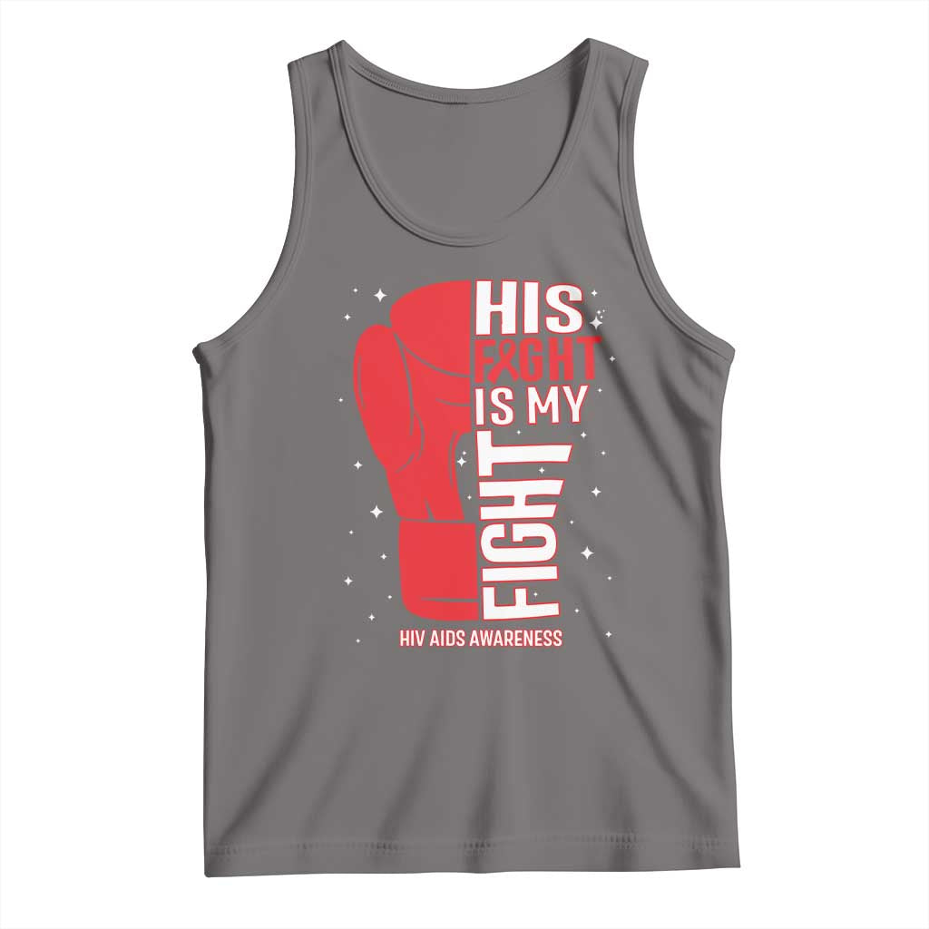 His Fight Is My Fight Tank Top Red Ribbon HIV Awareness Boxing Gift - Wonder Print Shop