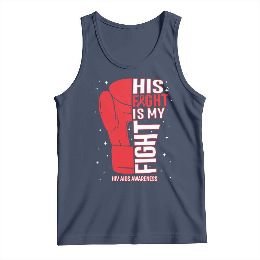 His Fight Is My Fight Tank Top Red Ribbon HIV Awareness Boxing Gift - Wonder Print Shop