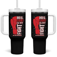 His Fight Is My Fight Tumbler With Handle Red Ribbon HIV Awareness Boxing Gift - Wonder Print Shop