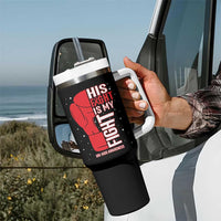 His Fight Is My Fight Tumbler With Handle Red Ribbon HIV Awareness Boxing Gift - Wonder Print Shop