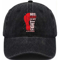 His Fight Is My Fight Washed Cotton Baseball Cap Red Ribbon HIV Awareness Boxing Gift