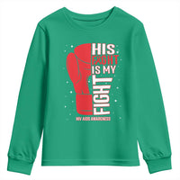 His Fight Is My Fight Youth Sweatshirt Red Ribbon HIV Awareness Boxing Gift - Wonder Print Shop