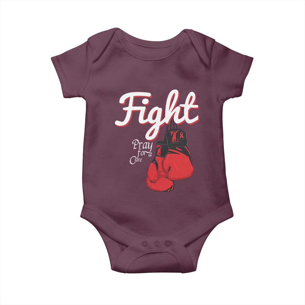 Fight Pray For A Cure Baby Onesie Red Ribbon HIV Awareness Boxing Gift - Wonder Print Shop