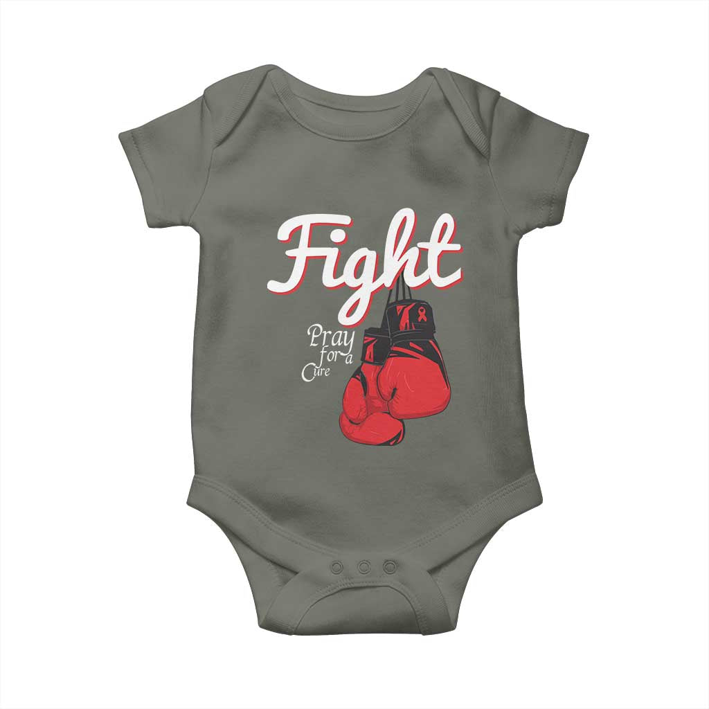 Fight Pray For A Cure Baby Onesie Red Ribbon HIV Awareness Boxing Gift - Wonder Print Shop