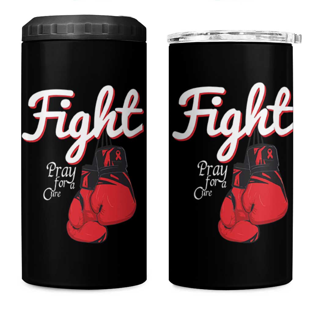 Fight Pray For A Cure 4 in 1 Can Cooler Tumbler Red Ribbon HIV Awareness Boxing Gift - Wonder Print Shop