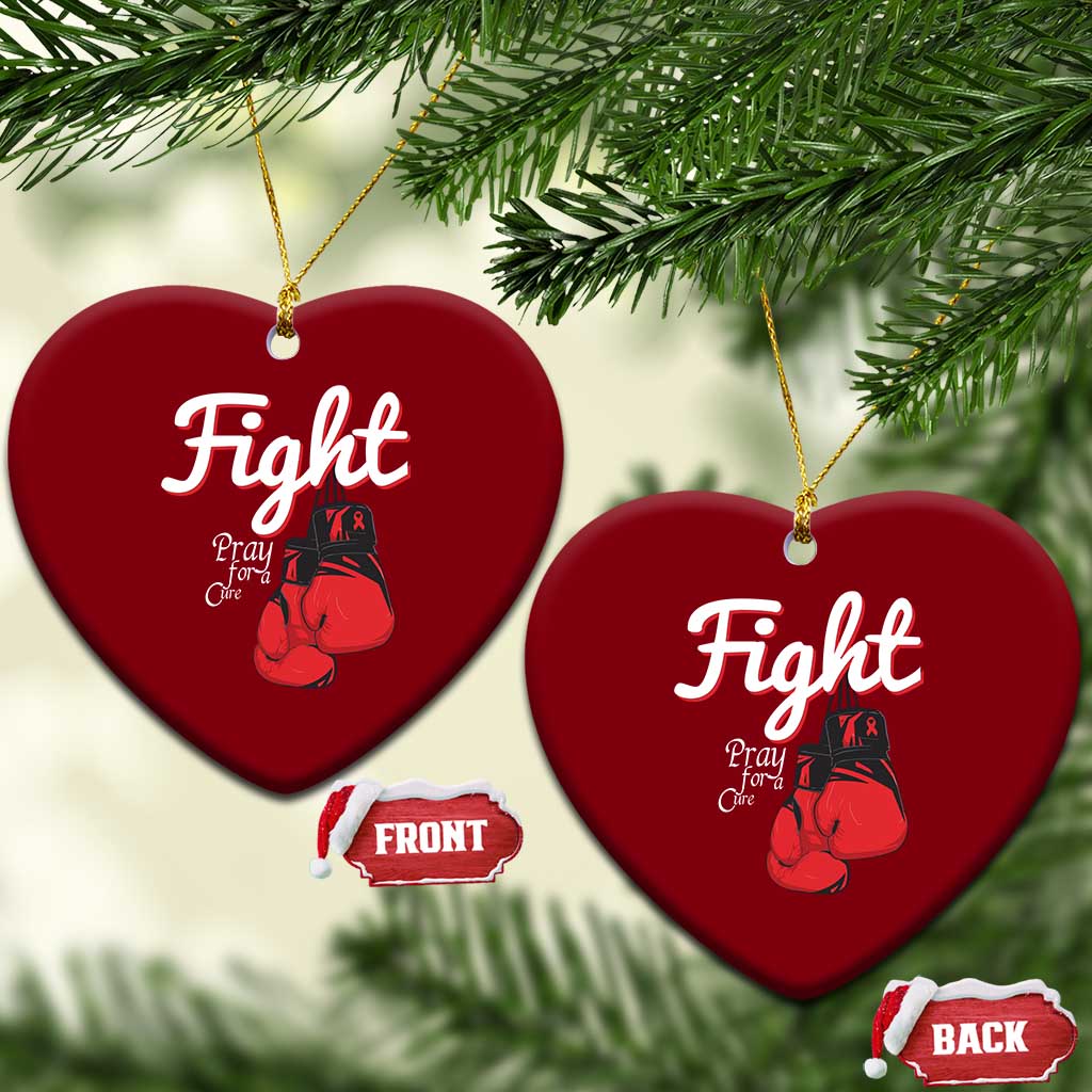 Fight Pray For A Cure Ceramic Ornament Red Ribbon HIV Awareness Boxing Gift - Wonder Print Shop