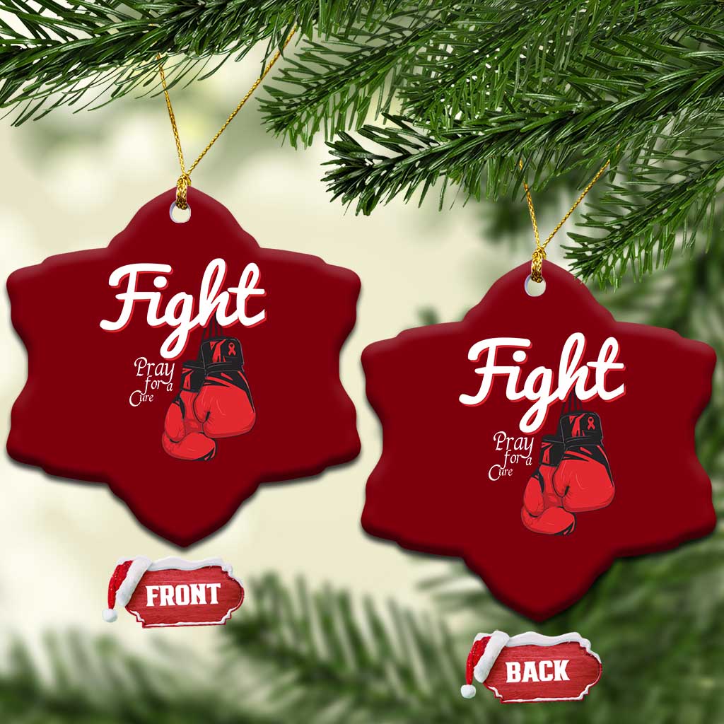 Fight Pray For A Cure Ceramic Ornament Red Ribbon HIV Awareness Boxing Gift - Wonder Print Shop