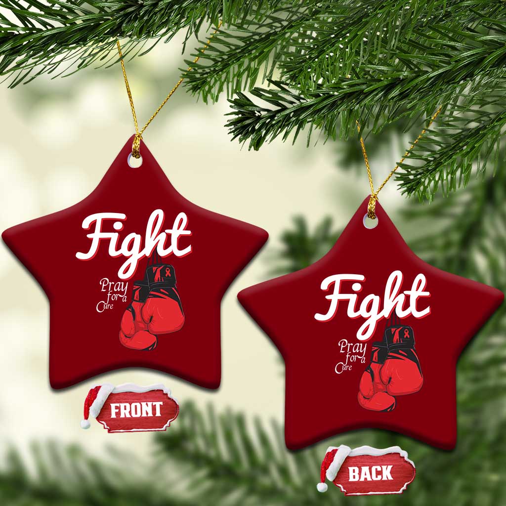 Fight Pray For A Cure Ceramic Ornament Red Ribbon HIV Awareness Boxing Gift - Wonder Print Shop