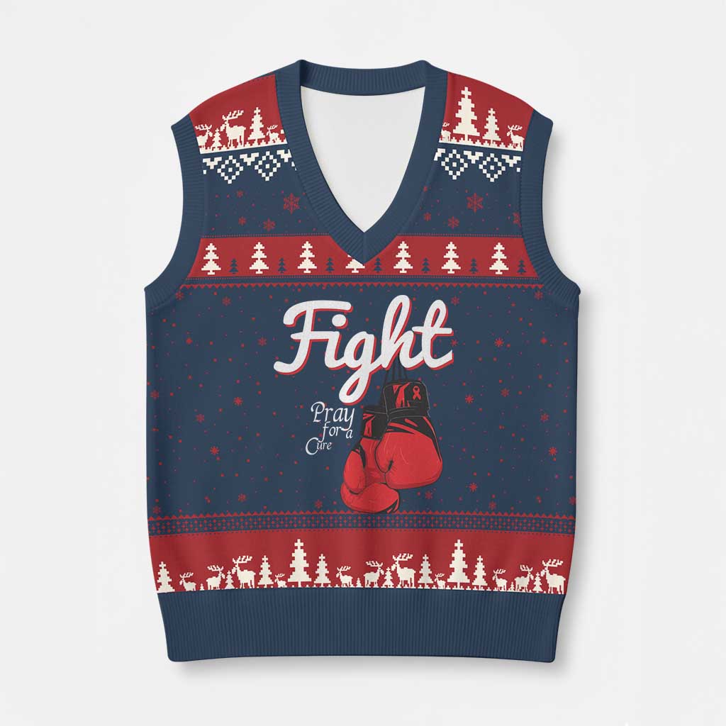 Fight Pray For A Cure V-Neck Knit Sweater Vest Red Ribbon HIV Awareness Boxing Gift - Wonder Print Shop