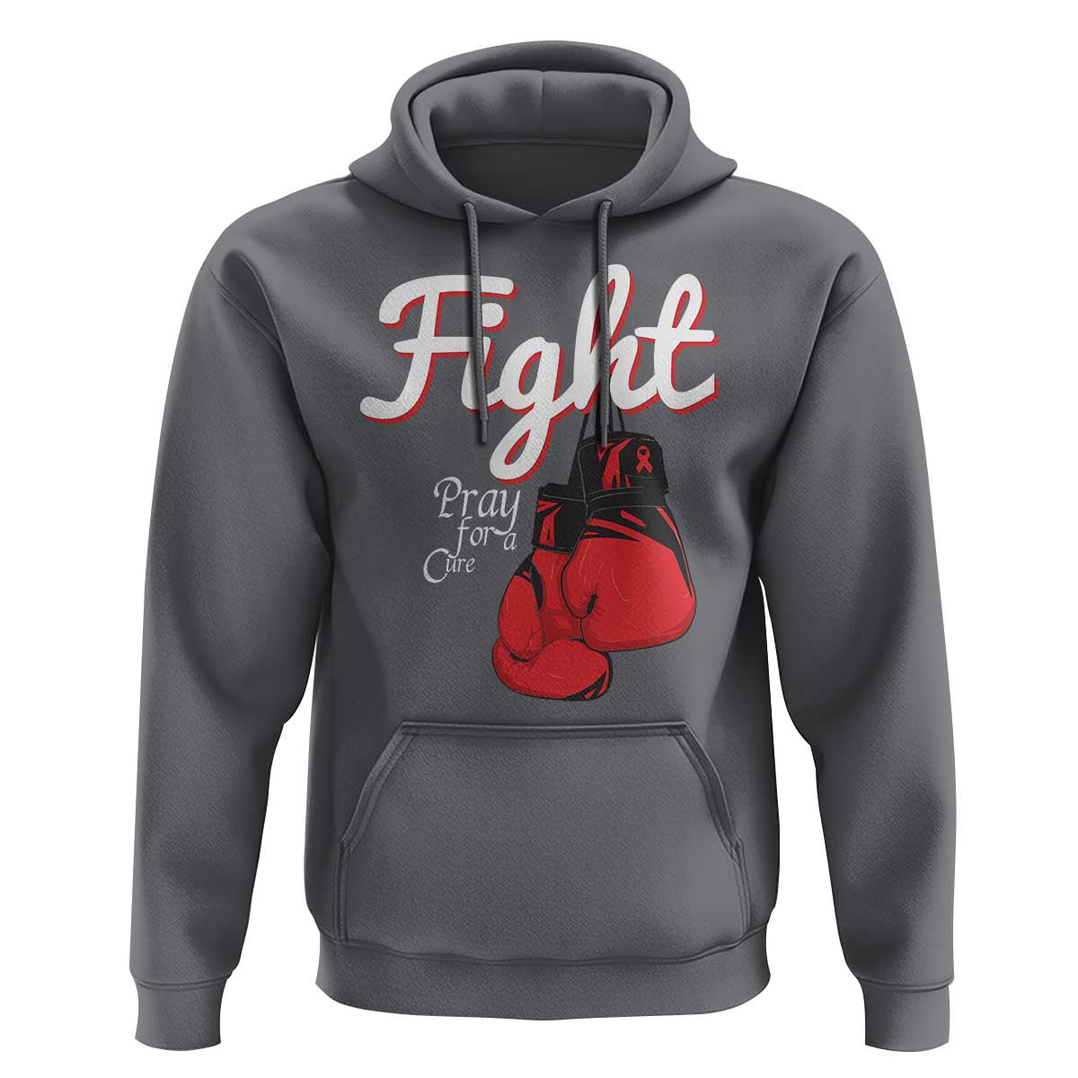 Fight Pray For A Cure Hoodie Red Ribbon HIV Awareness Boxing Gift - Wonder Print Shop