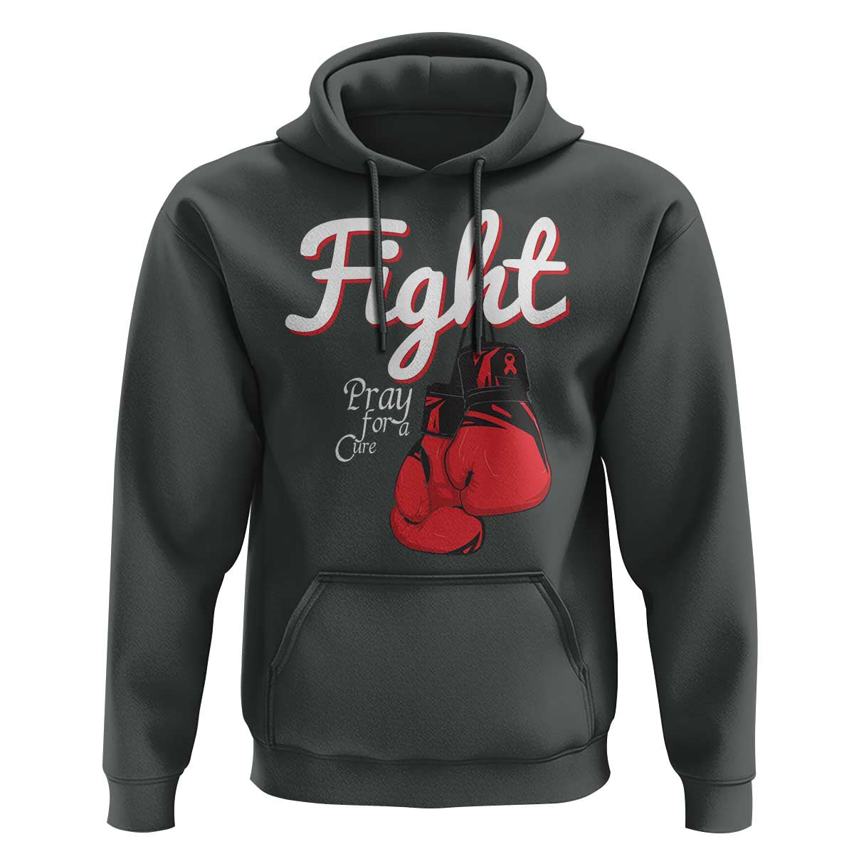 Fight Pray For A Cure Hoodie Red Ribbon HIV Awareness Boxing Gift - Wonder Print Shop