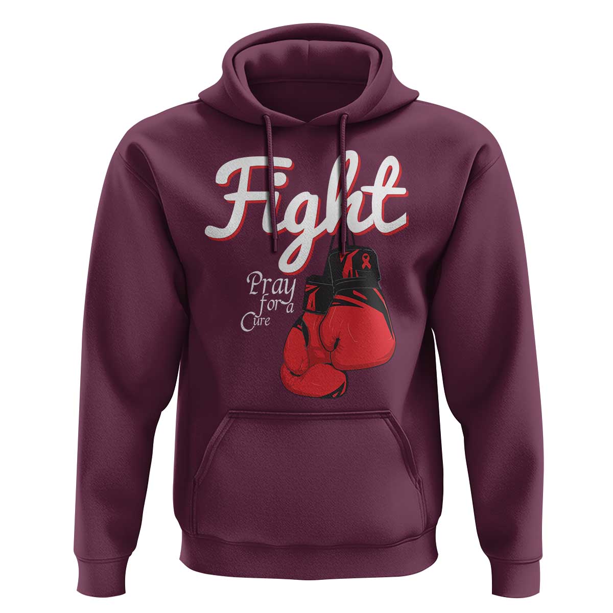 Fight Pray For A Cure Hoodie Red Ribbon HIV Awareness Boxing Gift - Wonder Print Shop