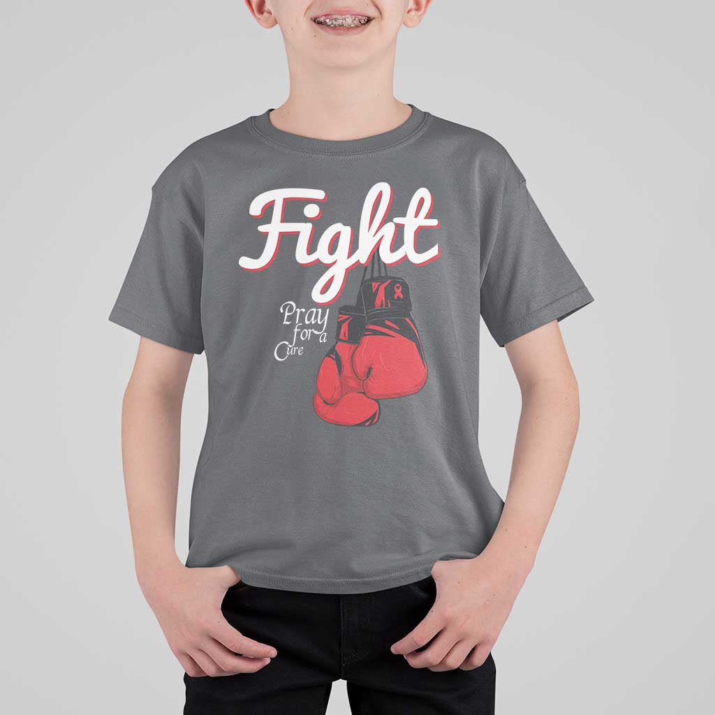 Fight Pray For A Cure T Shirt For Kid Red Ribbon HIV Awareness Boxing Gift - Wonder Print Shop