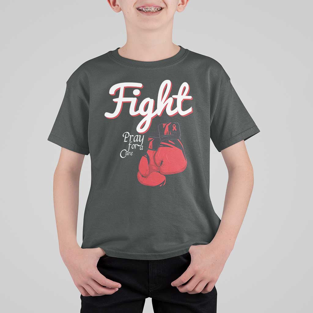 Fight Pray For A Cure T Shirt For Kid Red Ribbon HIV Awareness Boxing Gift - Wonder Print Shop