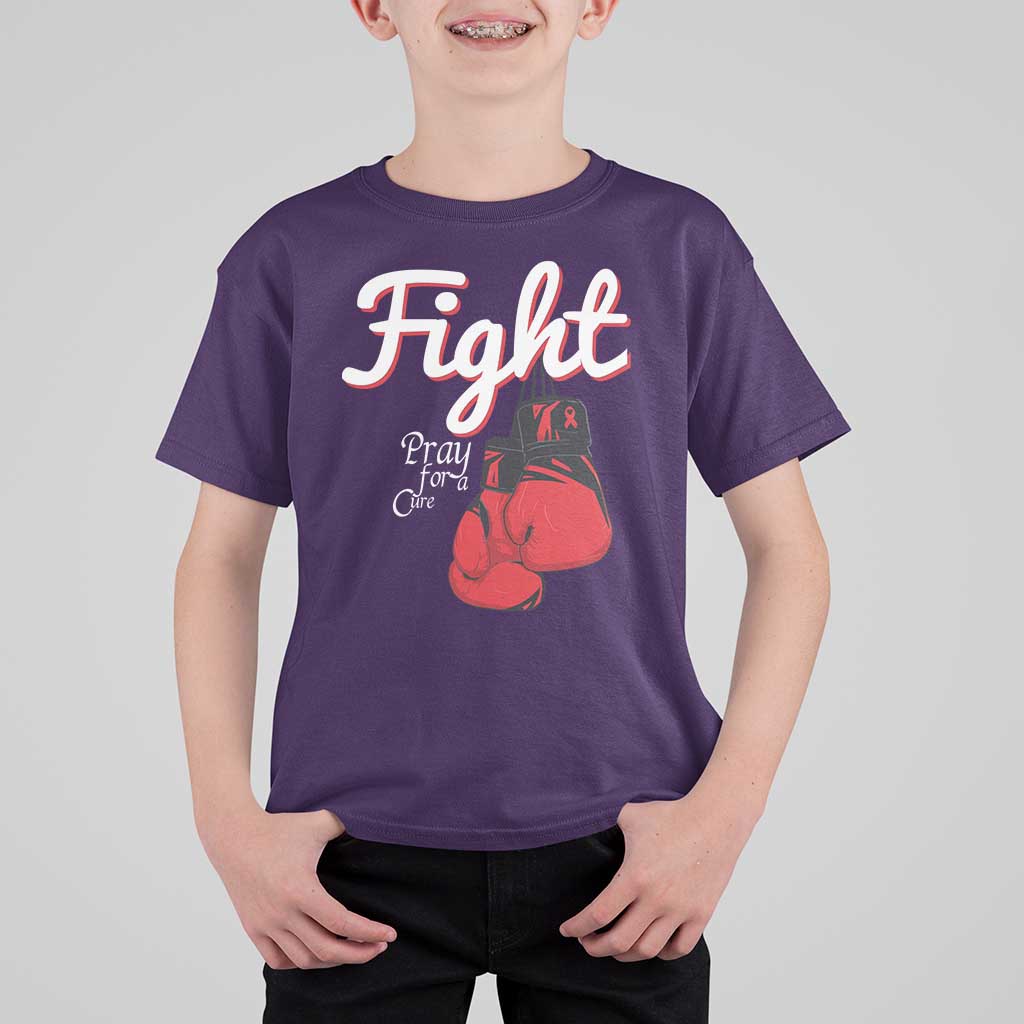 Fight Pray For A Cure T Shirt For Kid Red Ribbon HIV Awareness Boxing Gift - Wonder Print Shop