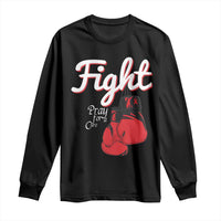 Fight Pray For A Cure Long Sleeve Shirt Red Ribbon HIV Awareness Boxing Gift - Wonder Print Shop