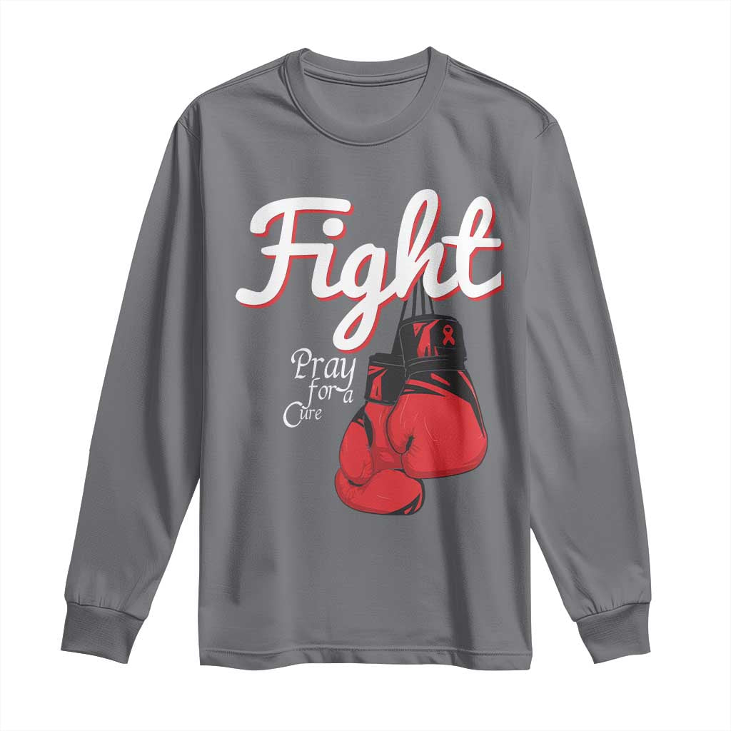 Fight Pray For A Cure Long Sleeve Shirt Red Ribbon HIV Awareness Boxing Gift - Wonder Print Shop