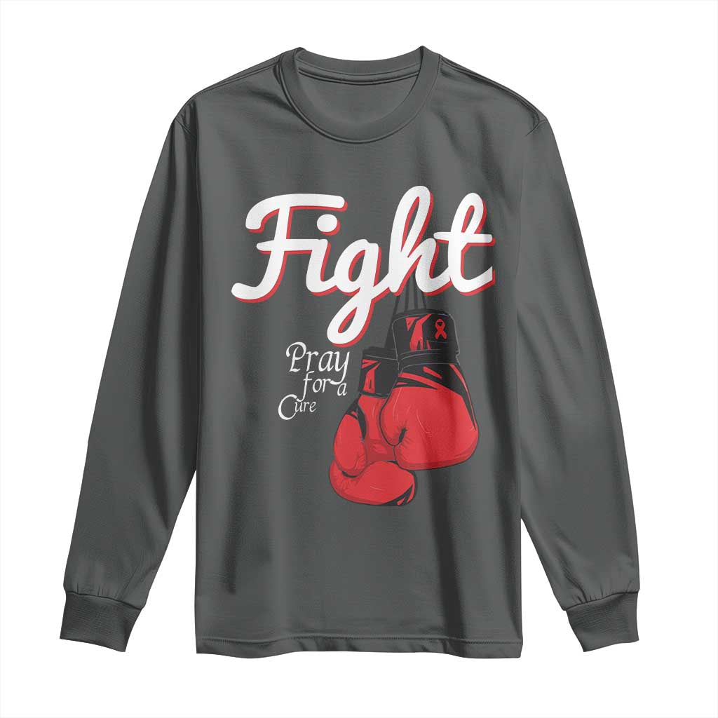 Fight Pray For A Cure Long Sleeve Shirt Red Ribbon HIV Awareness Boxing Gift - Wonder Print Shop