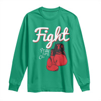 Fight Pray For A Cure Long Sleeve Shirt Red Ribbon HIV Awareness Boxing Gift - Wonder Print Shop