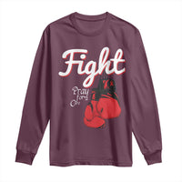 Fight Pray For A Cure Long Sleeve Shirt Red Ribbon HIV Awareness Boxing Gift - Wonder Print Shop