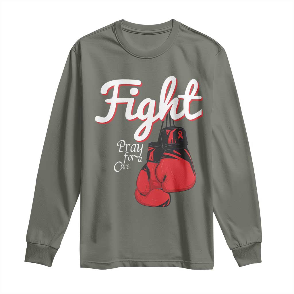 Fight Pray For A Cure Long Sleeve Shirt Red Ribbon HIV Awareness Boxing Gift - Wonder Print Shop