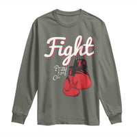 Fight Pray For A Cure Long Sleeve Shirt Red Ribbon HIV Awareness Boxing Gift - Wonder Print Shop