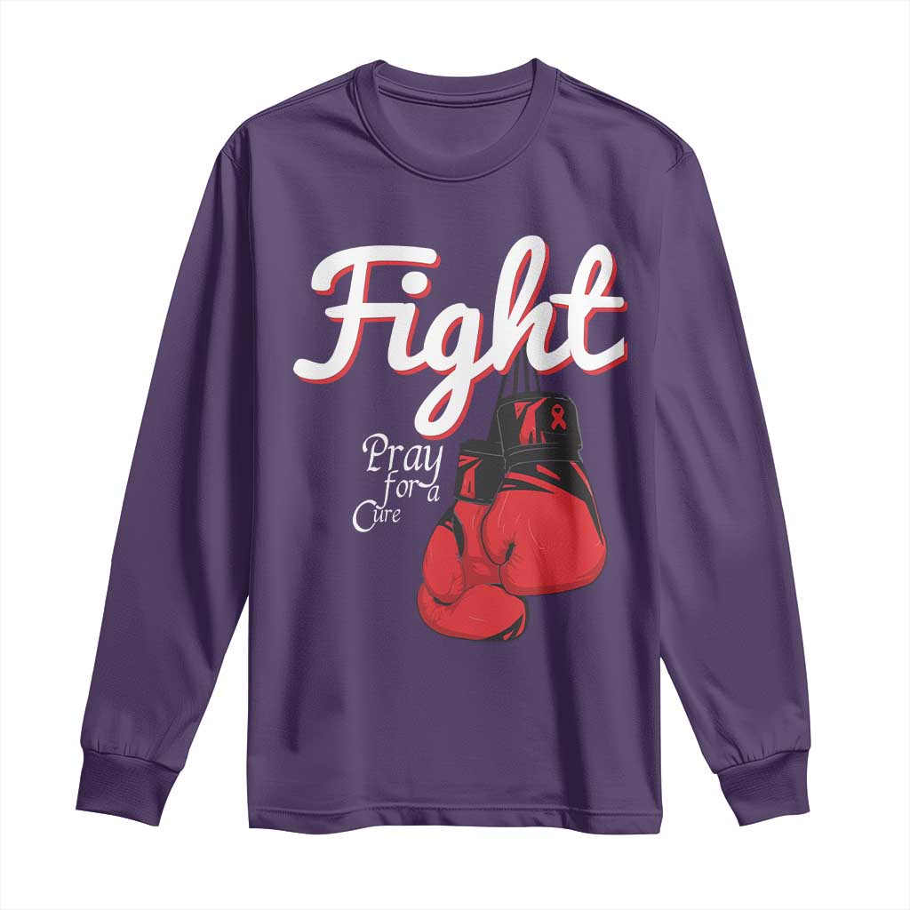 Fight Pray For A Cure Long Sleeve Shirt Red Ribbon HIV Awareness Boxing Gift - Wonder Print Shop