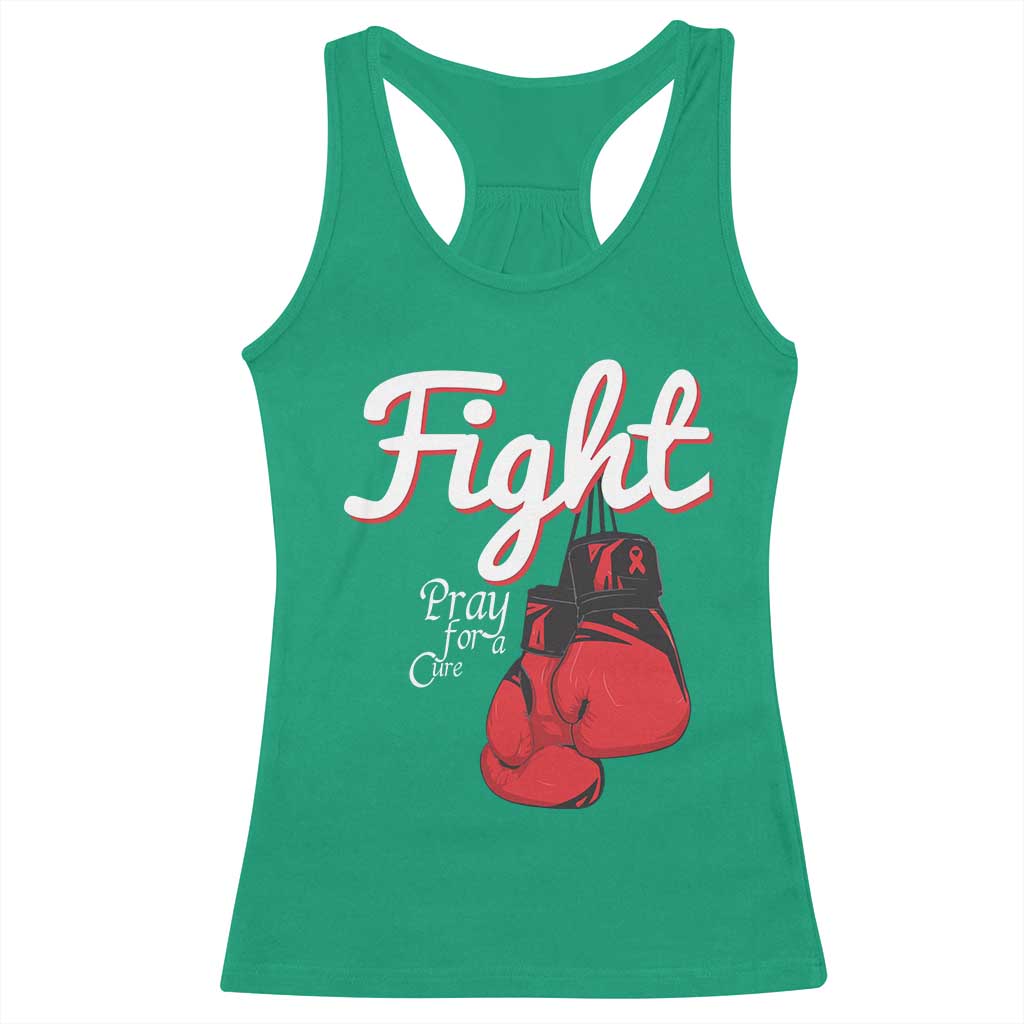 Fight Pray For A Cure Racerback Tank Top Red Ribbon HIV Awareness Boxing Gift - Wonder Print Shop