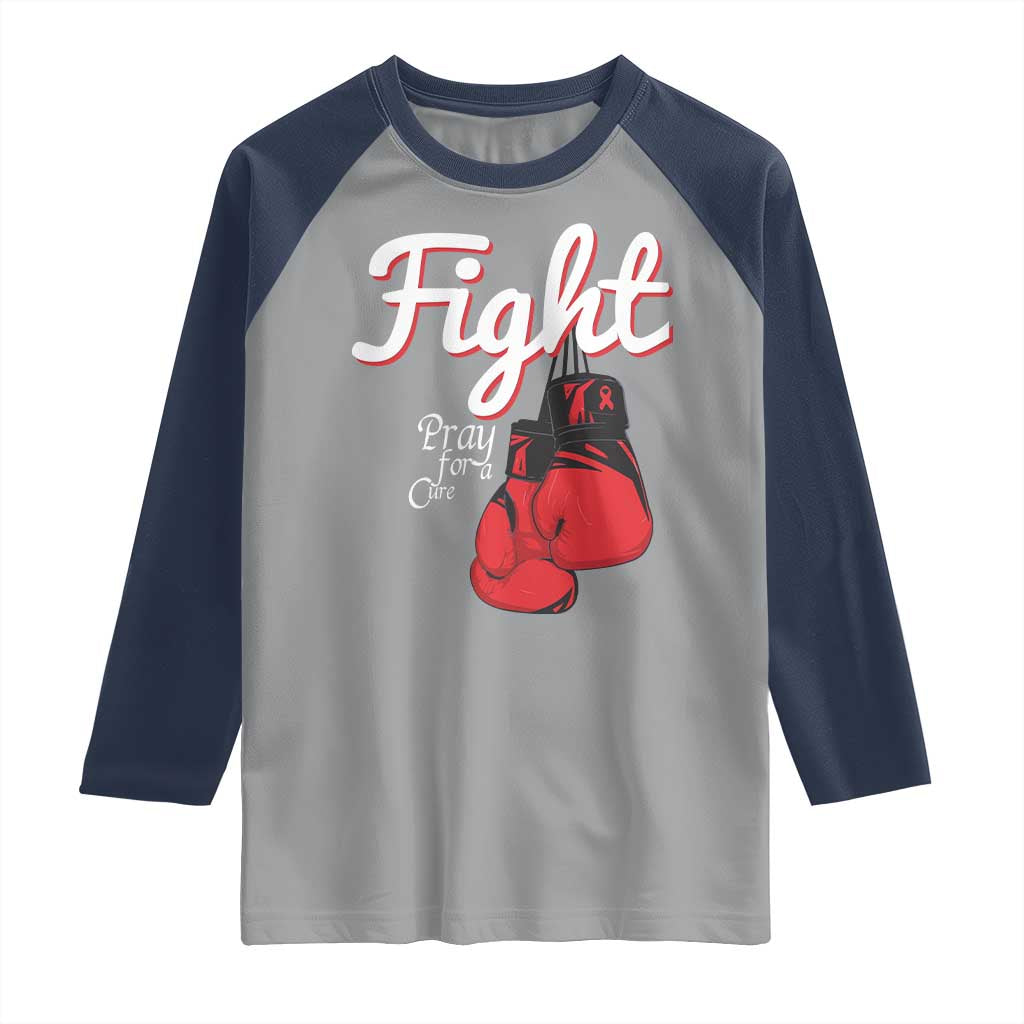 Fight Pray For A Cure Raglan Shirt Red Ribbon HIV Awareness Boxing Gift - Wonder Print Shop