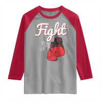 Fight Pray For A Cure Raglan Shirt Red Ribbon HIV Awareness Boxing Gift - Wonder Print Shop