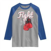 Fight Pray For A Cure Raglan Shirt Red Ribbon HIV Awareness Boxing Gift - Wonder Print Shop
