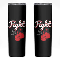 Fight Pray For A Cure Skinny Tumbler Red Ribbon HIV Awareness Boxing Gift - Wonder Print Shop