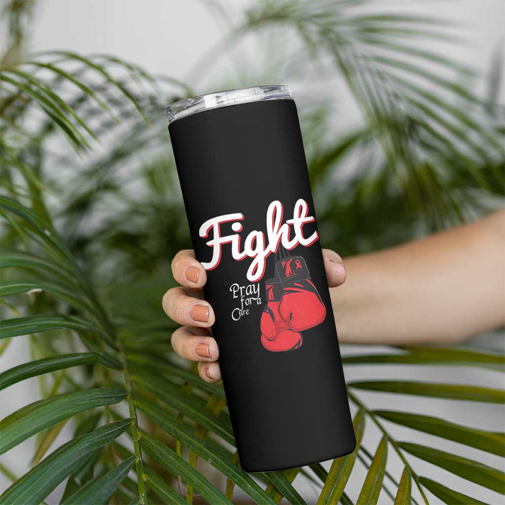 Fight Pray For A Cure Skinny Tumbler Red Ribbon HIV Awareness Boxing Gift - Wonder Print Shop