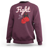 Fight Pray For A Cure Sweatshirt Red Ribbon HIV Awareness Boxing Gift - Wonder Print Shop