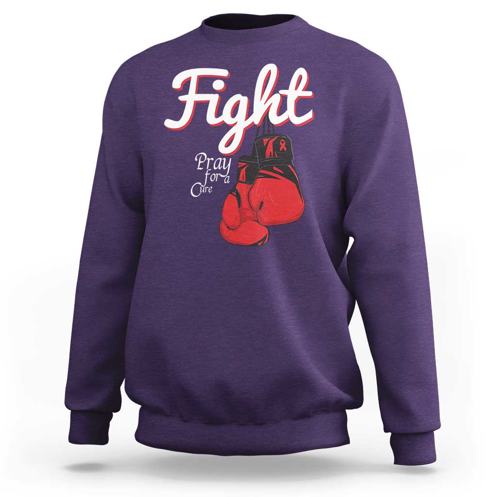 Fight Pray For A Cure Sweatshirt Red Ribbon HIV Awareness Boxing Gift - Wonder Print Shop