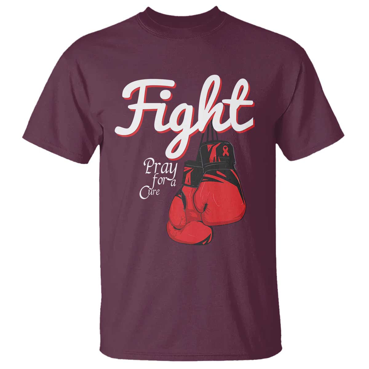 Fight Pray For A Cure T Shirt Red Ribbon HIV Awareness Boxing Gift - Wonder Print Shop