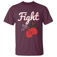 Fight Pray For A Cure T Shirt Red Ribbon HIV Awareness Boxing Gift - Wonder Print Shop