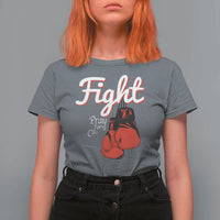 Fight Pray For A Cure T Shirt For Women Red Ribbon HIV Awareness Boxing Gift - Wonder Print Shop