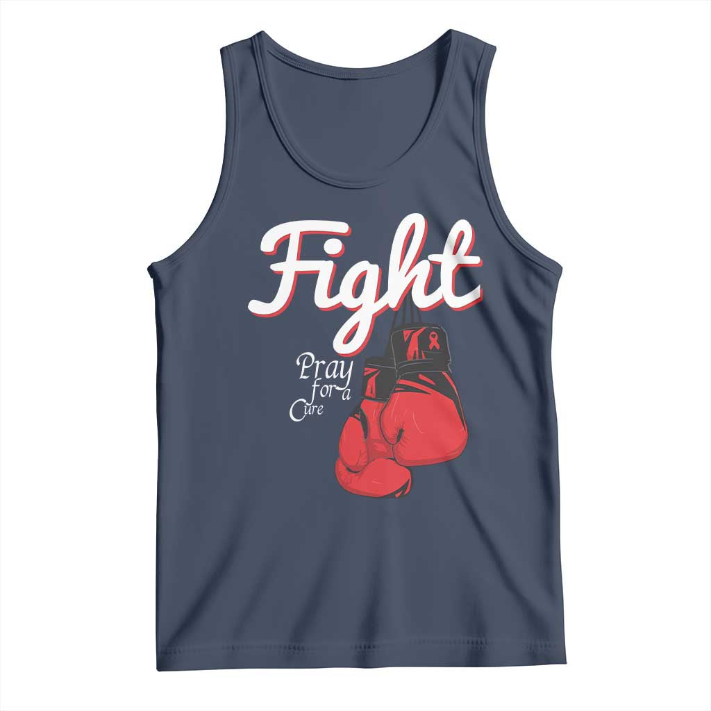 Fight Pray For A Cure Tank Top Red Ribbon HIV Awareness Boxing Gift - Wonder Print Shop