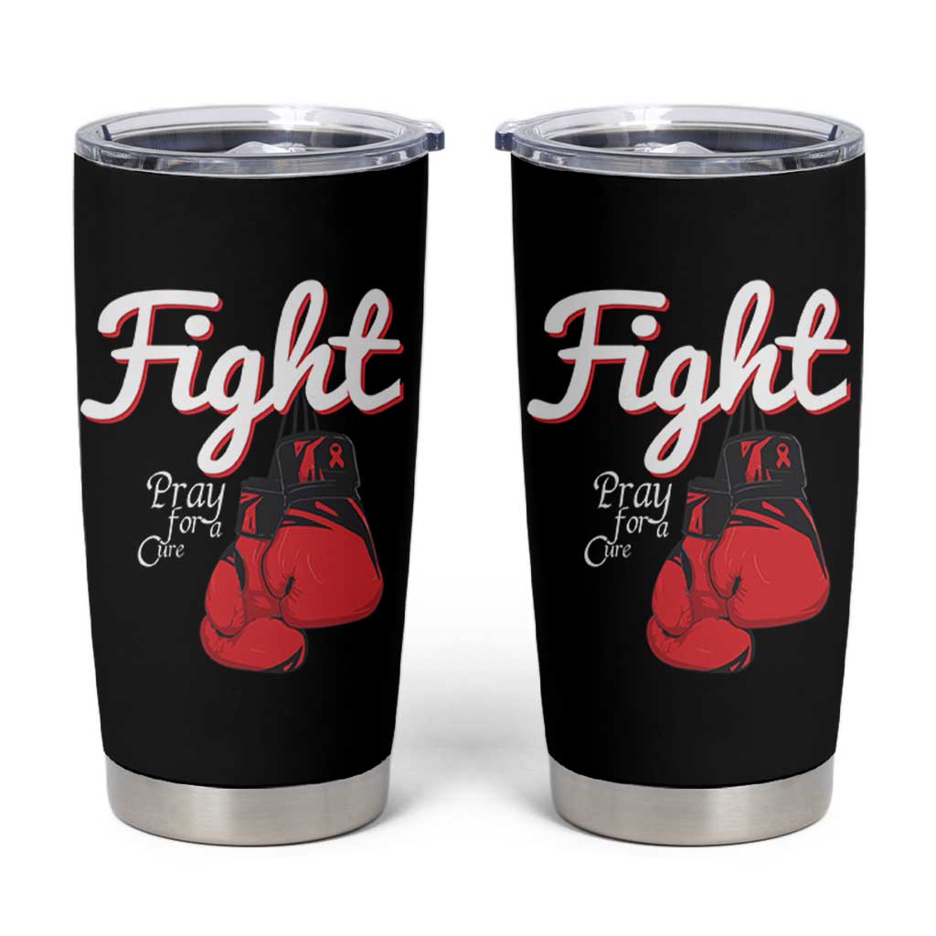 Fight Pray For A Cure Tumbler Cup Red Ribbon HIV Awareness Boxing Gift - Wonder Print Shop
